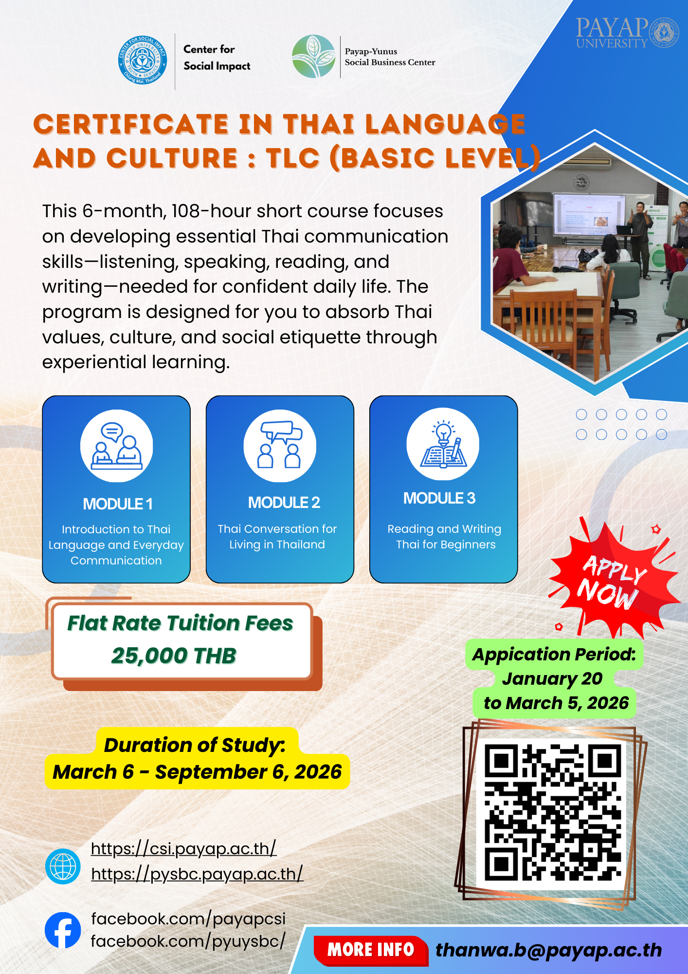 Certificate in Thai Language and Culture: TLC (Basic Level) - Program Poster
